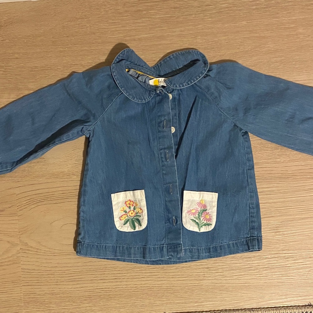 Baby Boden Blue Button Down Shirt with Floral Pockets
